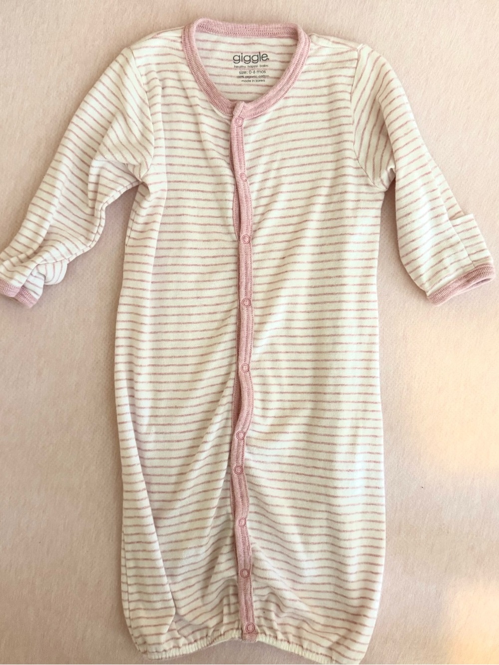 Giggle Baby Girl Pink Stripe Convertible Infant Sleep Gown - Organic Cotton- EUC